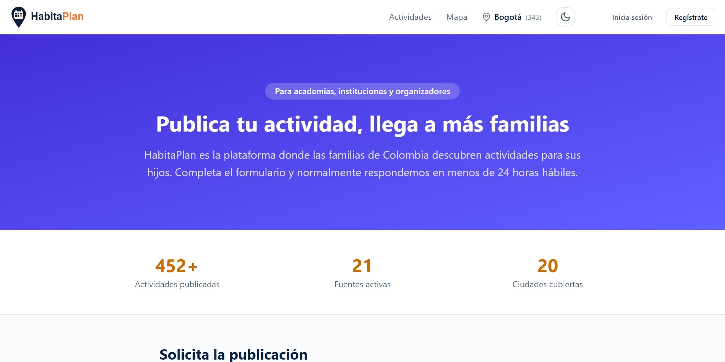 Página para publicar actividades en HabitaPlan
