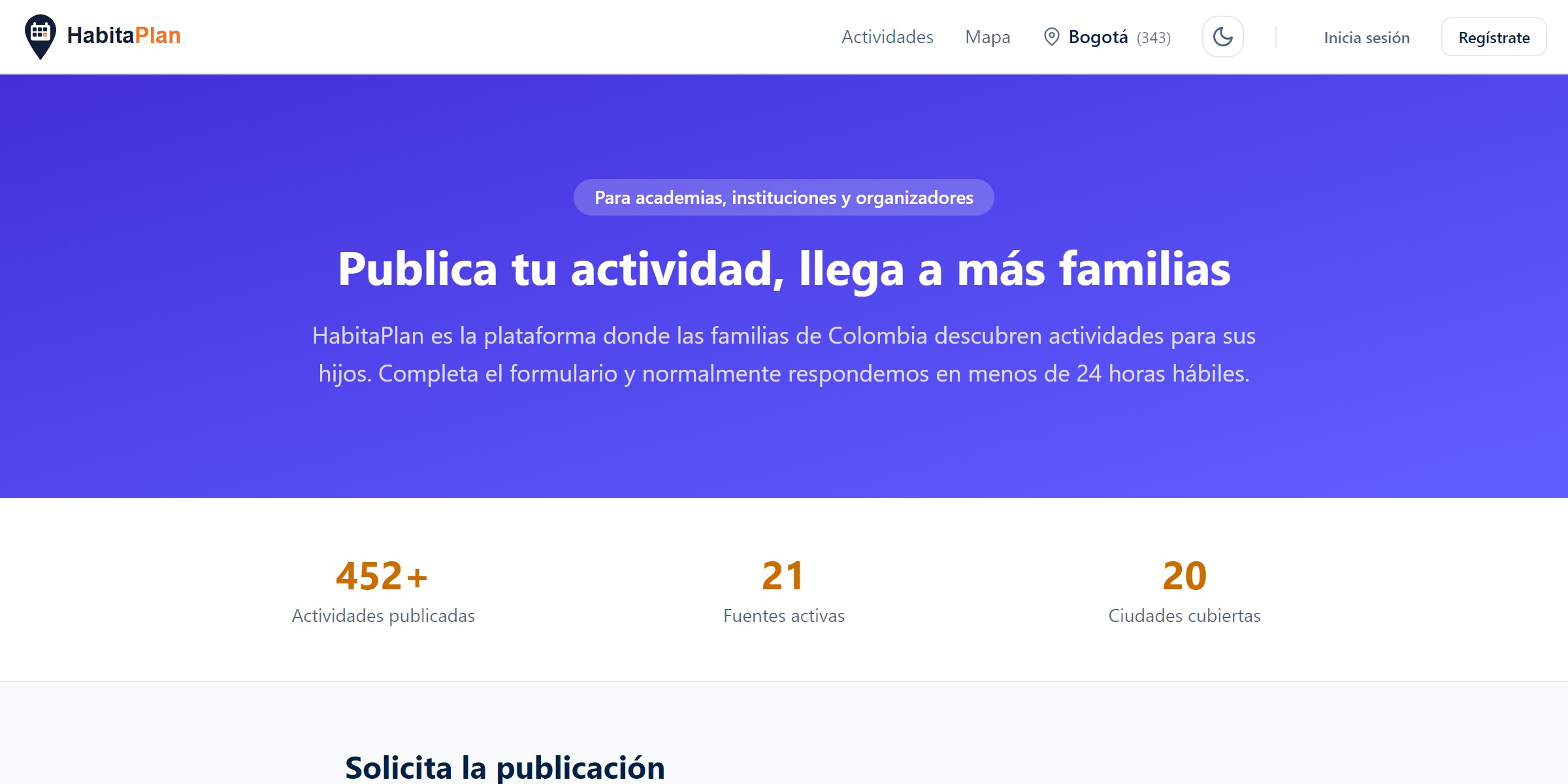 Página para publicar actividades en HabitaPlan